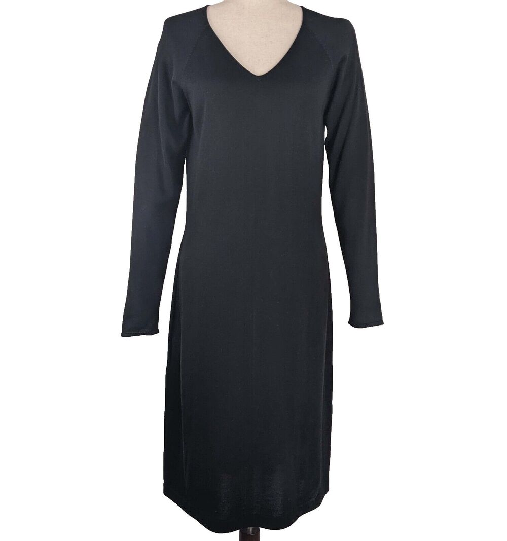Peruvian Connection 100% Pima Cotton Black Midi Sweater Dress Women's MED